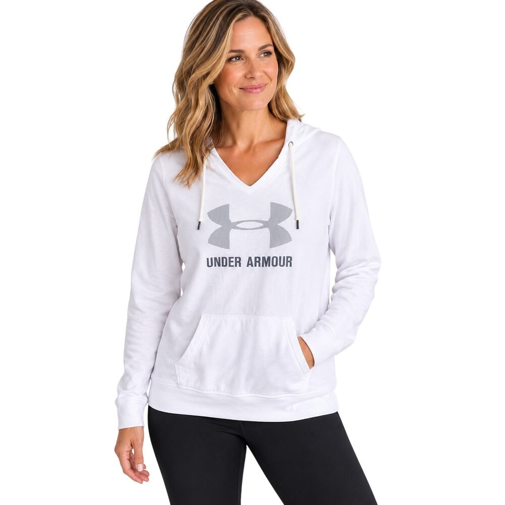 Under Armour White Loose Fit Logo Pullover Hoodie Women's XL Lightweight